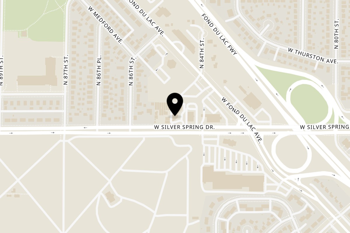 Map showing the location of Gianelli's Pizza & Chicken Man on 8430 W Silver Spring Dr in Milwaukee